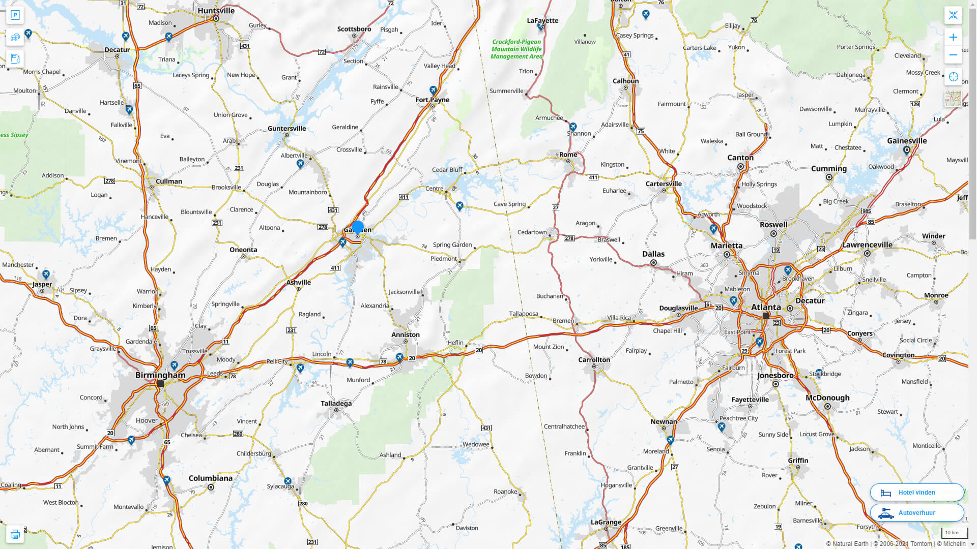Interstate Highway Map of Gadsden in Alabama